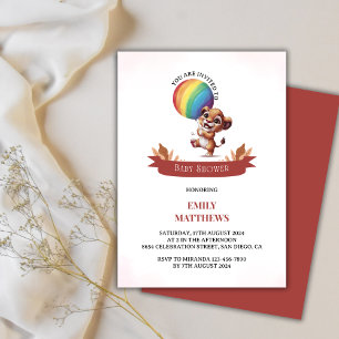 Simple Watercolor Lion Cub Balloon Baby Shower Invitation