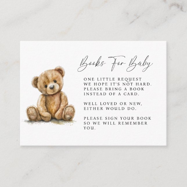 Simple Watercolor Little Bear Baby Shower Enclosure Card (Front)