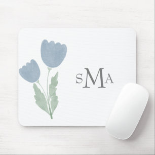 Simple Watercolor Monogram Floral Typography Mouse Mat