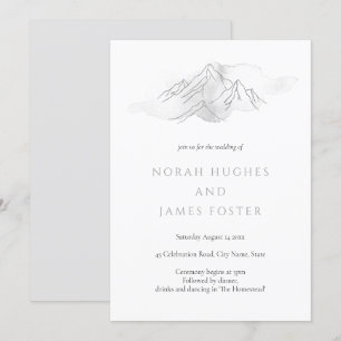 Simple Watercolor Mountain Elegant Nature Wedding Invitation