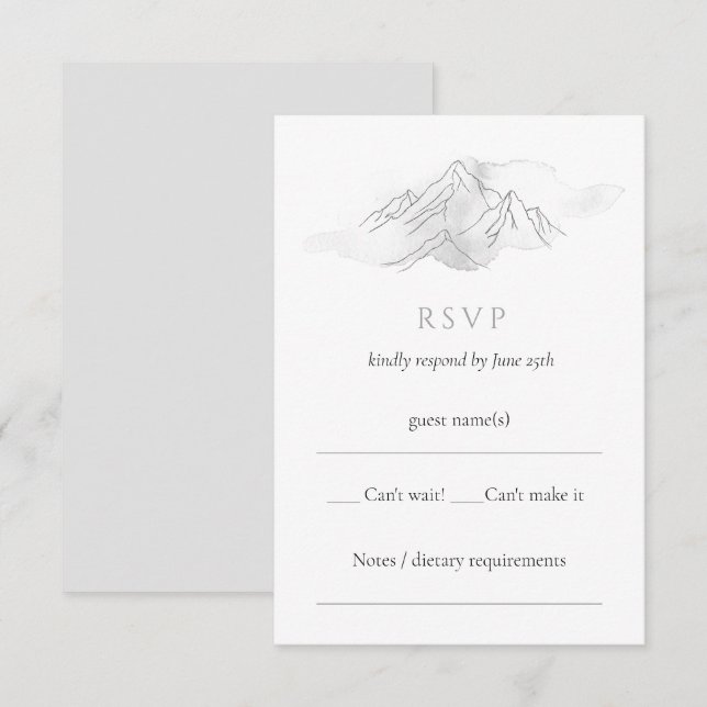 Simple Watercolor Mountain Scenic Nature Wedding RSVP Card (Front/Back)