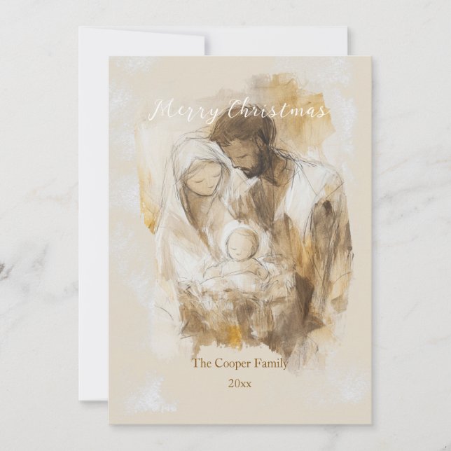 Simple Watercolor Nativity Scene Holiday Card (Front)