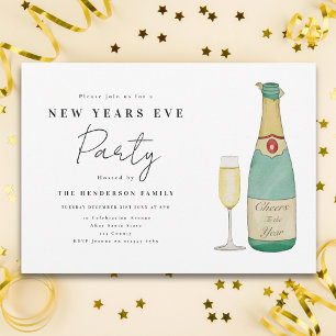 Simple Watercolor New Year’s Eve Party Invitation