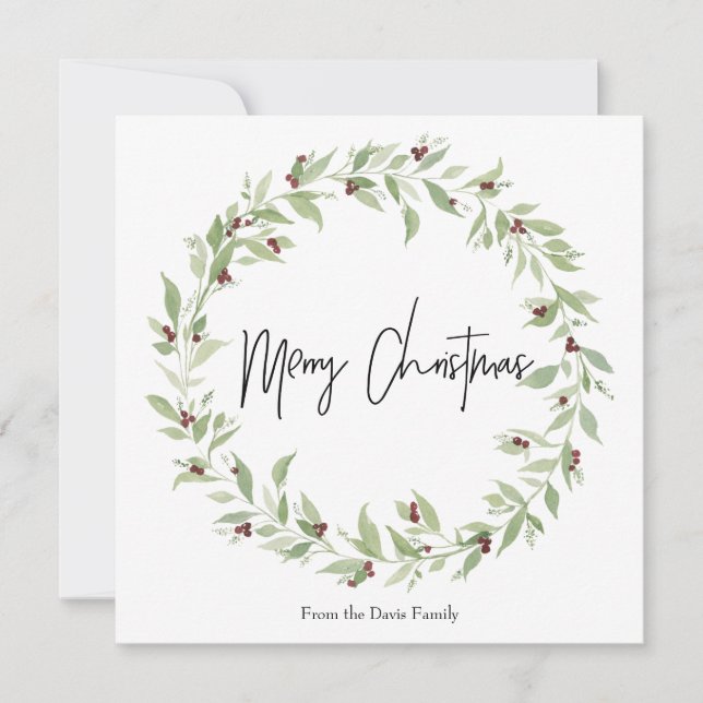 Simple Watercolor no Photo Christmas Card (Front)
