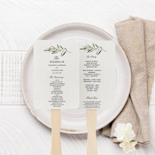 Simple Watercolor Olive Green Branch Hand Fan