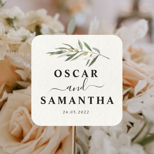 Simple Watercolor Olive Green Branch Square Sticker (Creator Uploaded)