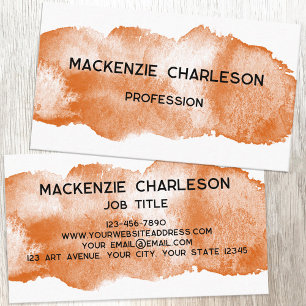 Simple Watercolor Paint Brushstroke Burnt Orange Business Card
