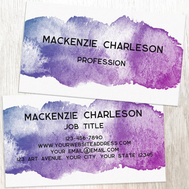 Simple Watercolor Paint Brushstroke Colourful Business Card (Simple watercolor paint brushstroke custom text business card)