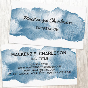 Simple Watercolor Paint Brushstroke Dusty Blue Business Card