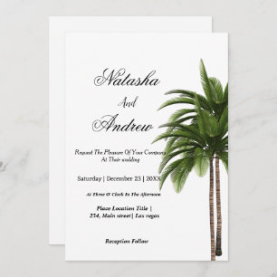simple watercolor palm tree wedding invitation
