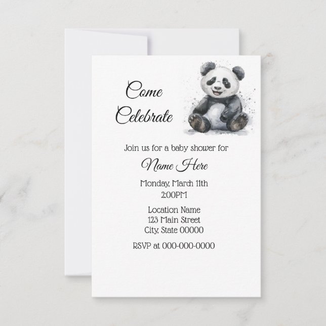 Simple Watercolor Panda Baby Shower Invitation (Front)