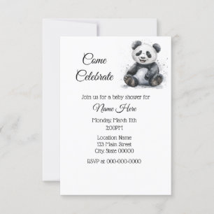 Simple Watercolor Panda Baby Shower Invitation