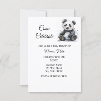 Simple Watercolor Panda Baby Shower Invitation