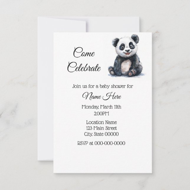 Simple Watercolor Panda Baby Shower Invitation (Front)