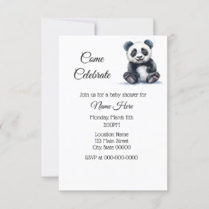 Simple Watercolor Panda Baby Shower Invitation
