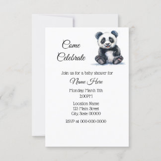 Simple Watercolor Panda Baby Shower Invitation