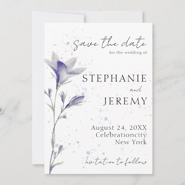 Simple Watercolor Periwinkle Flower Invitation (Front)