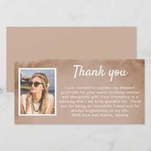 Simple Watercolor Photo Birthday  Thank You Card