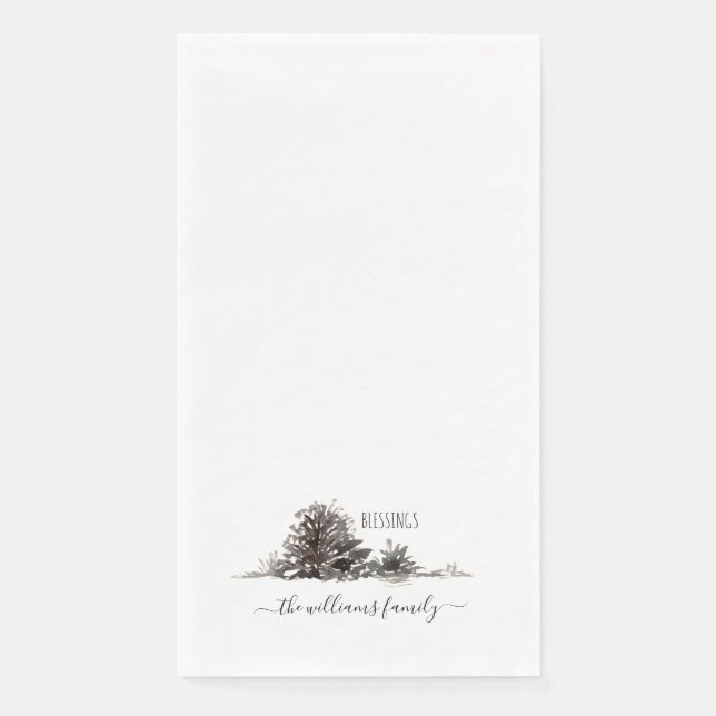 Simple Watercolor Pine Cones Blessings Custom Napkin (Front)