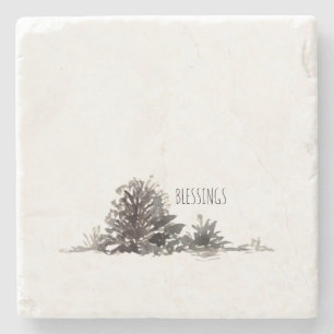 Simple Watercolor Pine Cones Blessings Stone Coaster