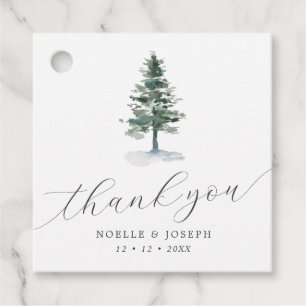 Simple Watercolor Pine Tree Thank You Wedding Favour Tags