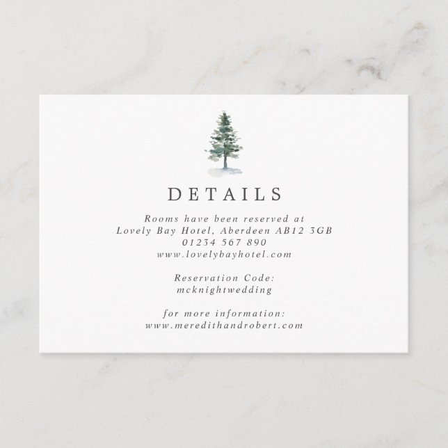 Simple Watercolor Pine Tree Wedding Enclosure Card (Front)