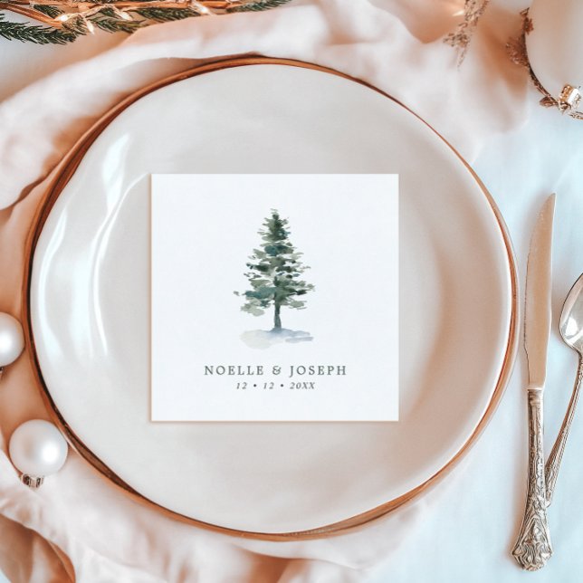 Simple Watercolor Pine Tree Wedding Napkin (Creator Uploaded)