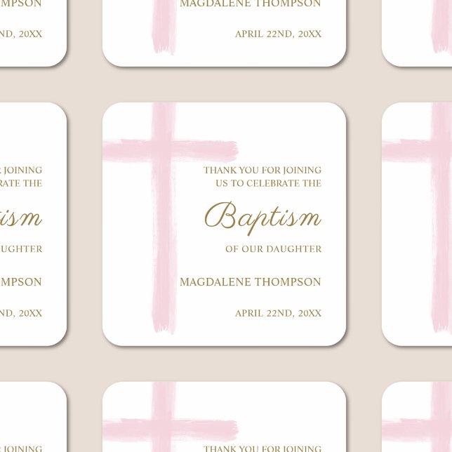 Simple Watercolor Pink Cross Baptism Thank You Square Sticker (Creator Uploaded)