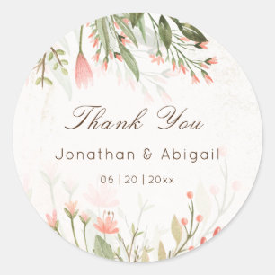 Simple Watercolor Pink Flower Garden Wedding Classic Round Sticker