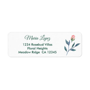 Simple Watercolor Pink Rosebud Return Address