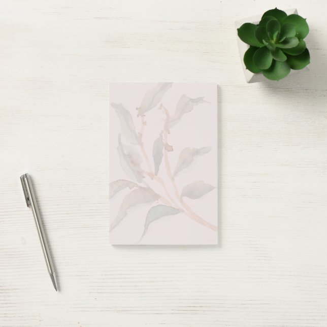 Simple watercolor plant Pink background Cute Post-it Notes (Office)