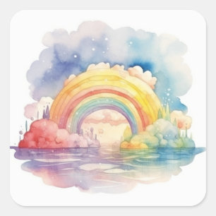 Simple watercolor rainbow dreamy square sticker