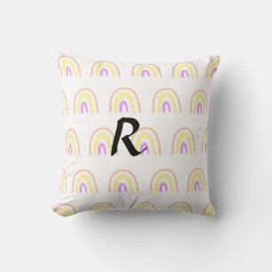 Simple watercolor rainbow pattern add monogram tex cushion