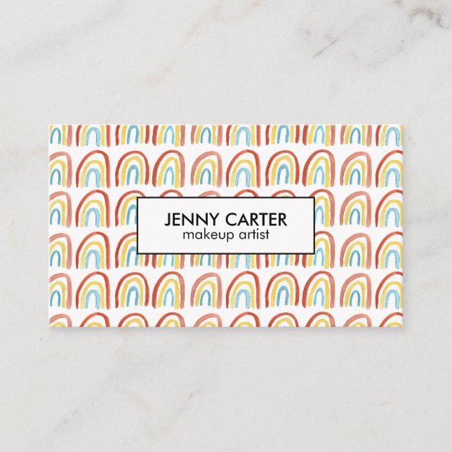 Simple Watercolor Rainbows Pattern Cool Business Card (Front)