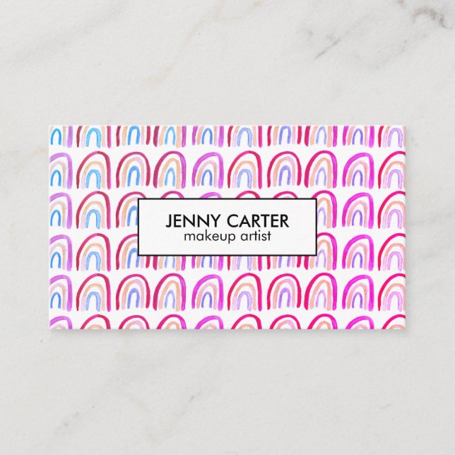 Simple Watercolor Rainbows Pattern Cool Purple Business Card (Front)