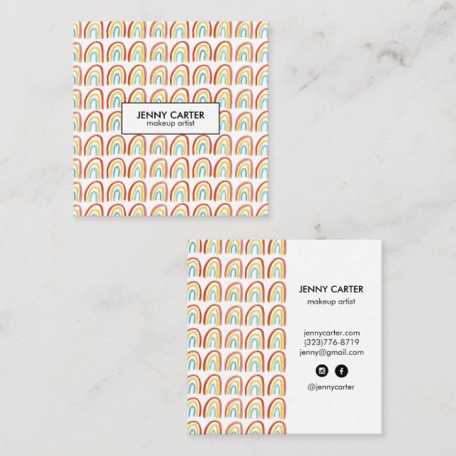 Simple Watercolor Rainbows Pattern Cool Square Business Card (Front/Back)