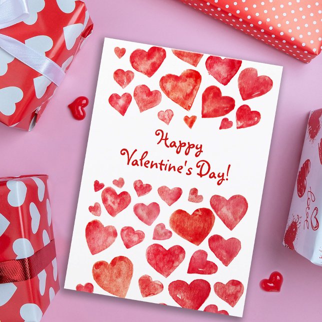 Simple Watercolor Red Hearts Valentine's Day Card (Creator Uploaded)