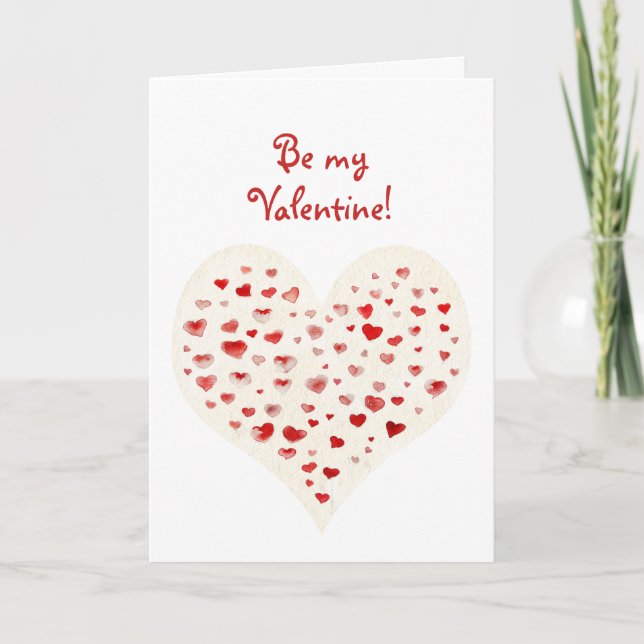 Simple Watercolor Red Hearts Valentine's Day Holiday Card (Front)