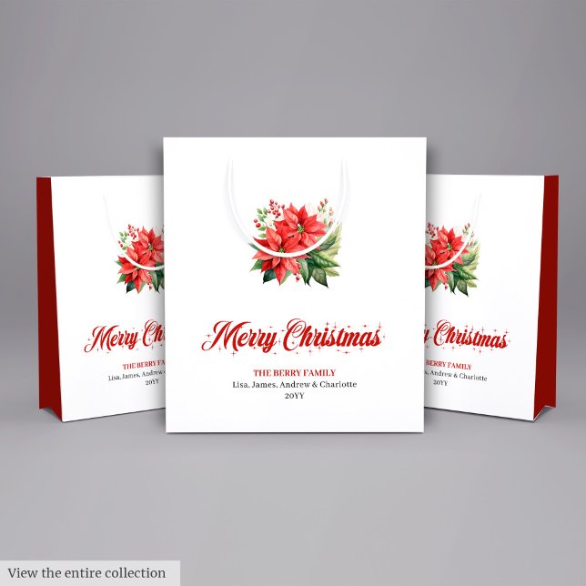 Simple Watercolor Red Poinsettia Holiday Gift Bag (Simple Watercolor Red Poinsettia Holiday Gift Bag)