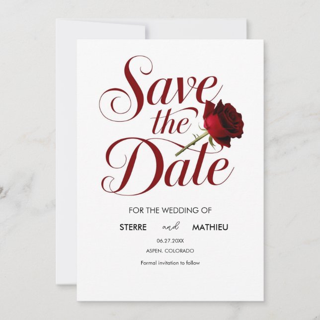 Simple Watercolor Red Rose Wedding Save The Date (Front)