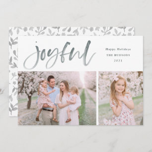 Simple Watercolor Script Joyful Christmas Photo Holiday Card