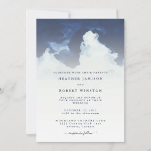 Simple Watercolor Sky Clouds Wedding Invitation