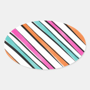 Simple Watercolor Stripe Pattern Oval Sticker