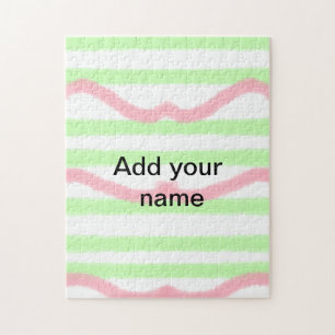 Simple watercolor stripes monogram add name tex t jigsaw puzzle
