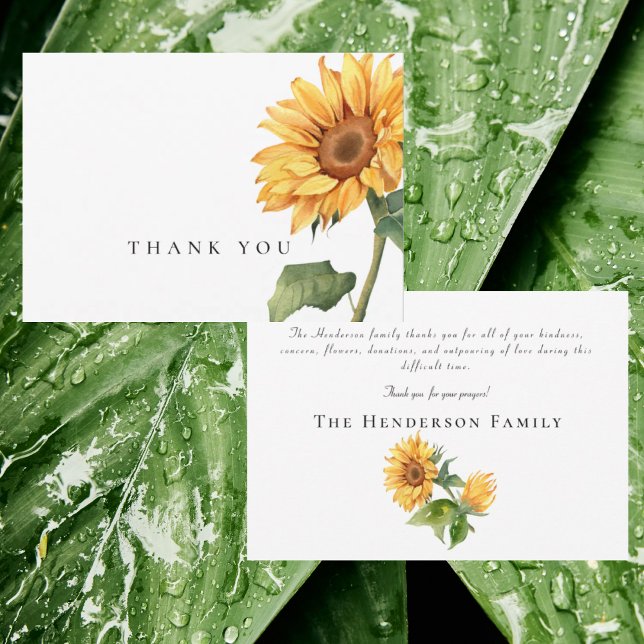 Simple Watercolor Sunflower Funeral Thank You Card (Creator Uploaded)