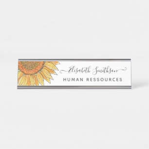    Simple Watercolor Sunflower Professional Floral Desk Name Plate