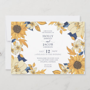 Simple Watercolor Sunflower Wedding Invitation