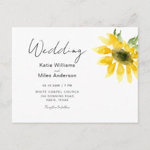 Simple Watercolor Sunflower Wedding Invitation Postcard