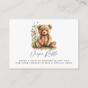 Simple Watercolor Teddy Bear Baby Diaper Raffle Enclosure Card