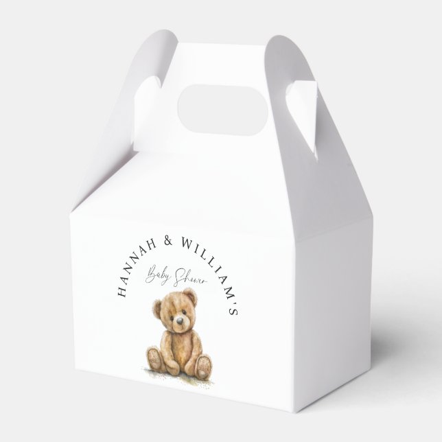 Simple Watercolor Teddy Bear Baby Shower Favour Box (Front Side)